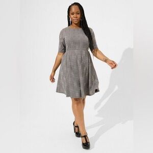 Torrid Mini Double-Knit Jacquard Skater Dress Neutral Plaid Plus Size 1X 14W–16W